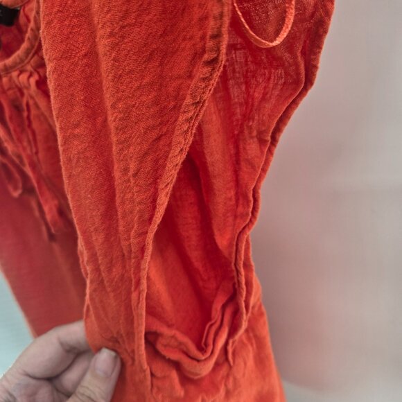 Banana Republic Factory Orange Cotton/Linen Blend Tie Front Top Size Large - Picture 4 of 8